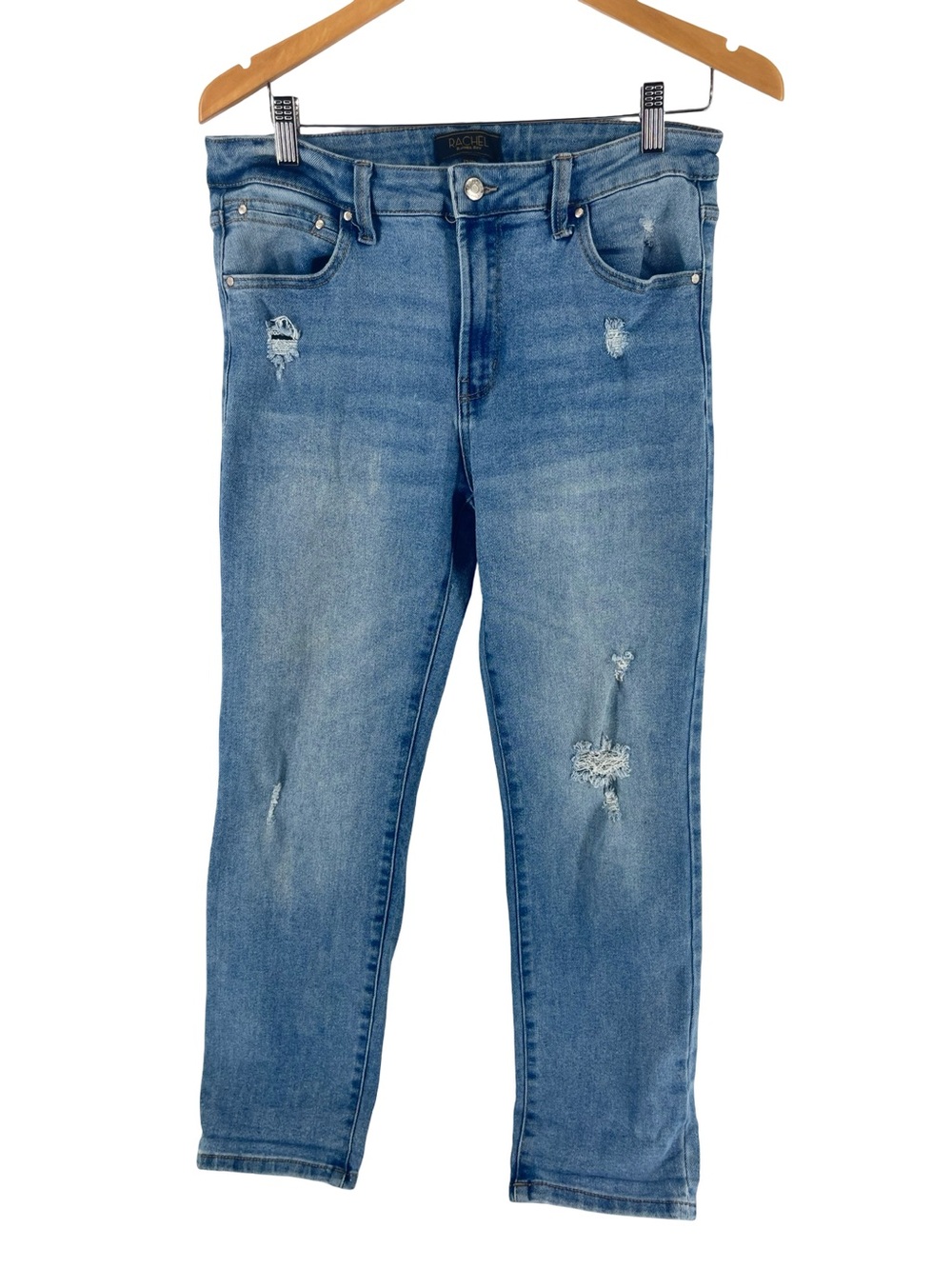 Rachel Rachel Roy Vixen Distressed Straight Jeans 12/31 Light Wash Stretch Denim - Picture 2 of 8